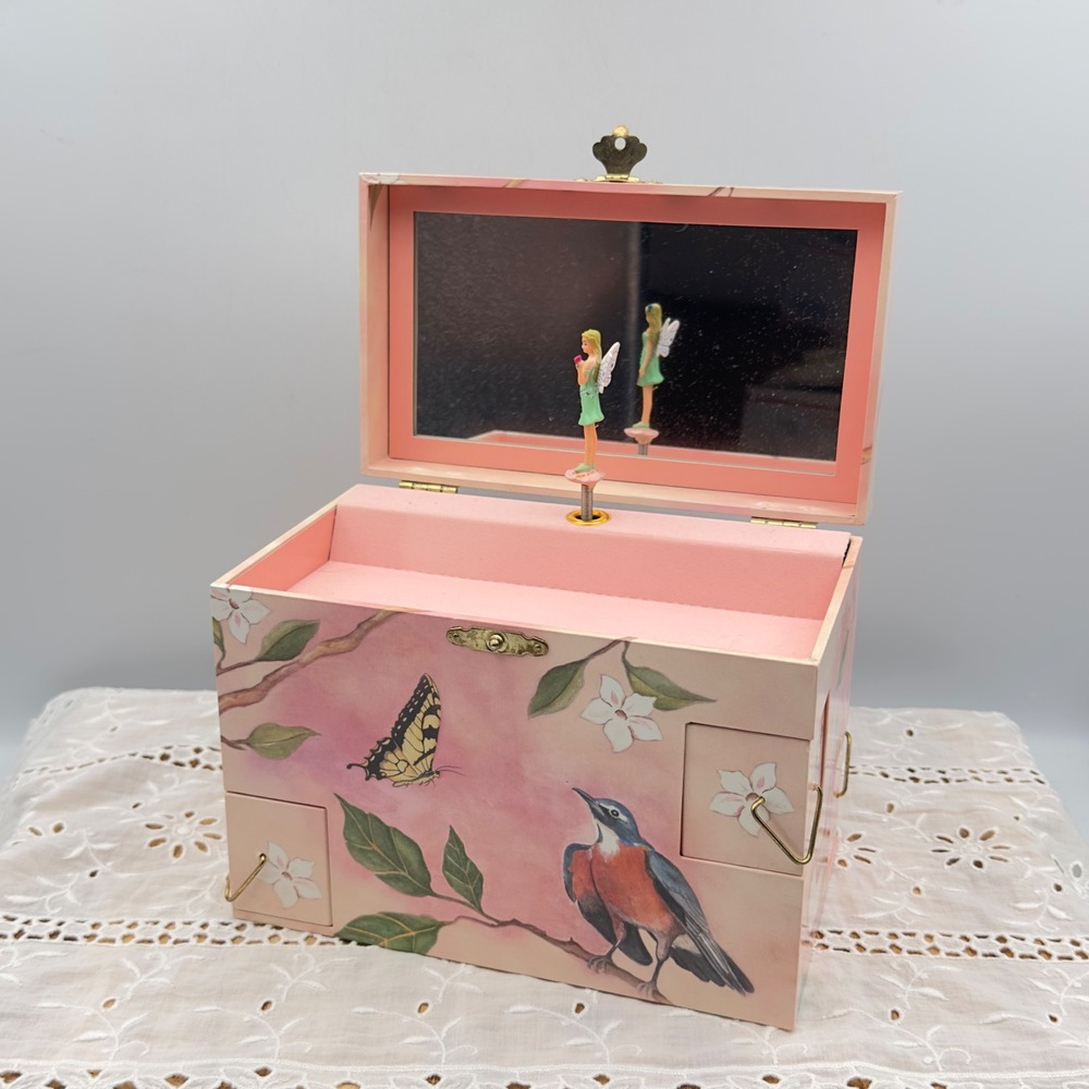 Enchantmints Wings of a Song Pink Fairy Bird Musical Whimsical Jewelry Box 2010